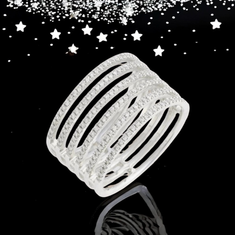 💞BONY LEVY Open Six-Row 18K White Gold Rhodium Plated Diamond Ring • 6.75 US